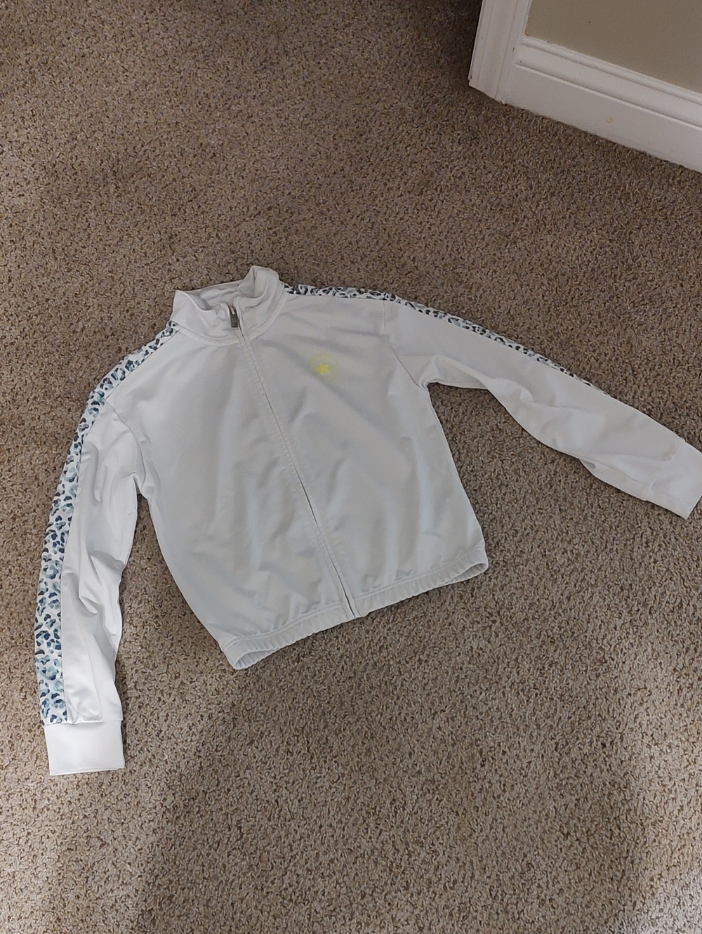 Converse White Bomber Jacket with Leopard-Trimmed Sleeves